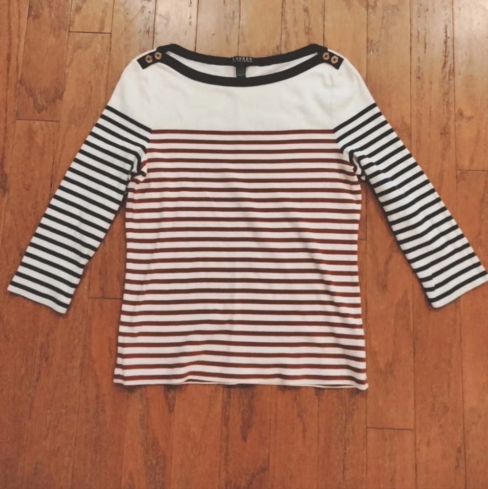 Lauren Ralph Lauren Women's 100% Cotton Boat Neck Striped Top